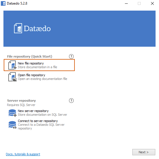 Dataedo Welcome Screen