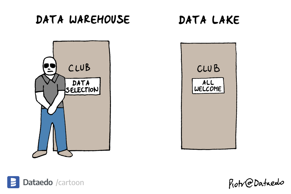 Dataedo - cartoon - data-warehouse-vs-data-lake-2