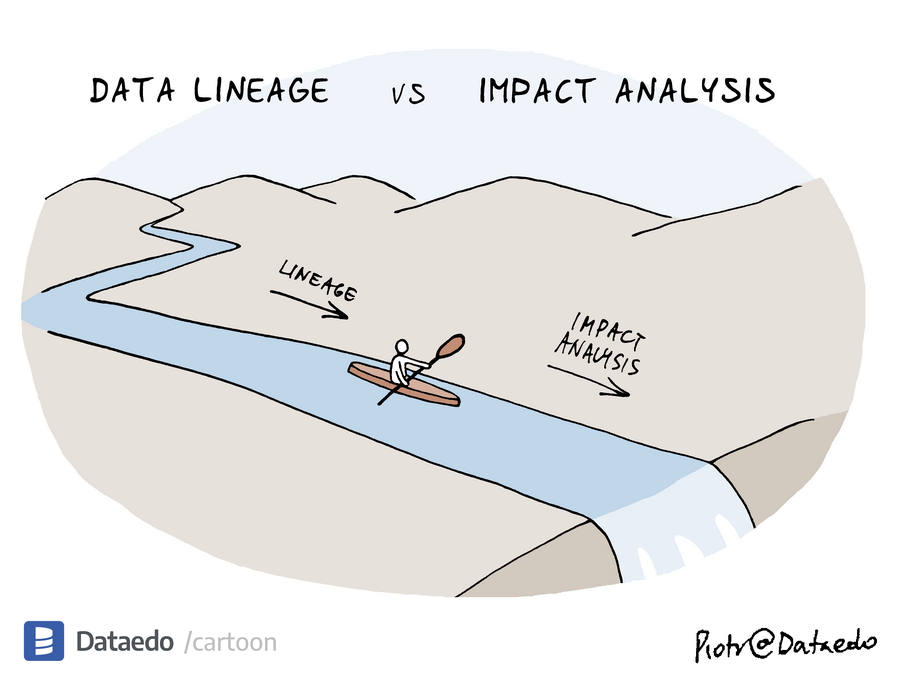 Dataedo - cartoon - data-lineage-vs-impact-analysis