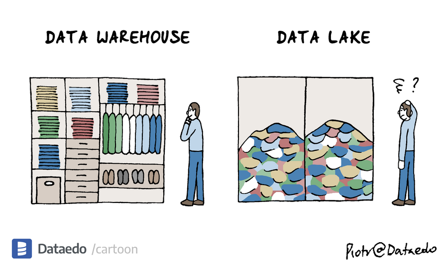 Dataedo - cartoon - data-warehouse-vs-data-lake-1
