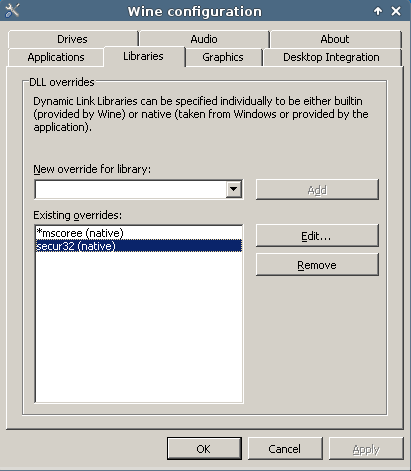 Wine config - libraries