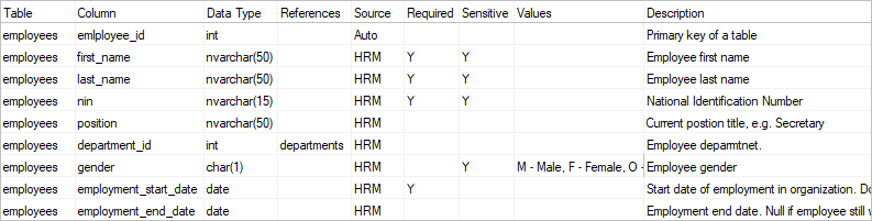 data dictionary format