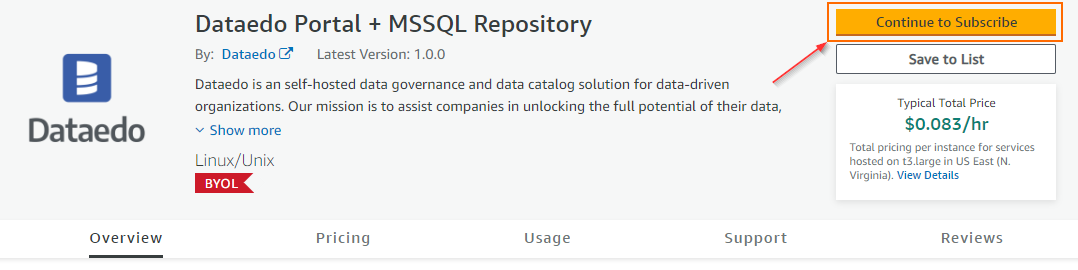 Dataedo Portal + MSSQL on AWS Marketplace