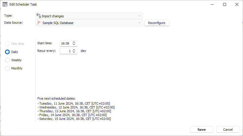 Edit Scheduler Task form