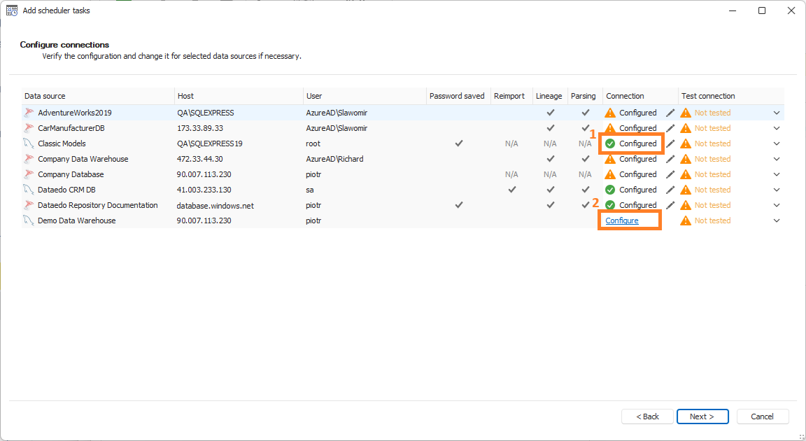 Configured connections