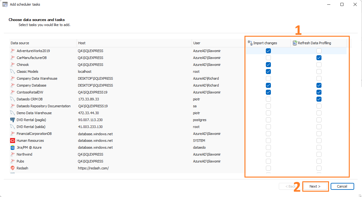 Select task and data source