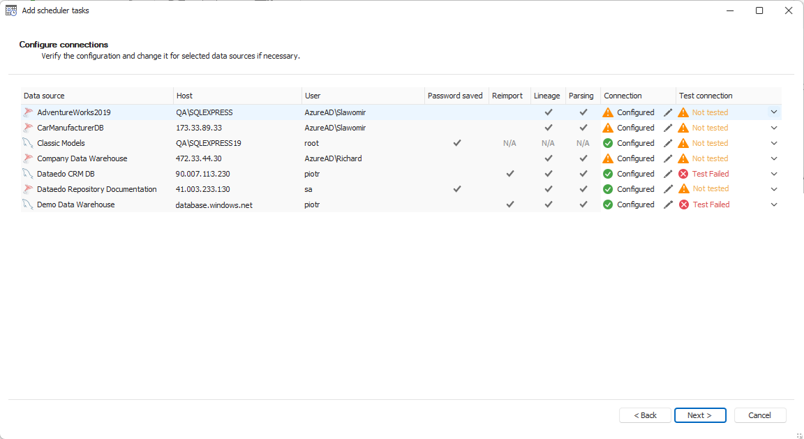 Configure connection