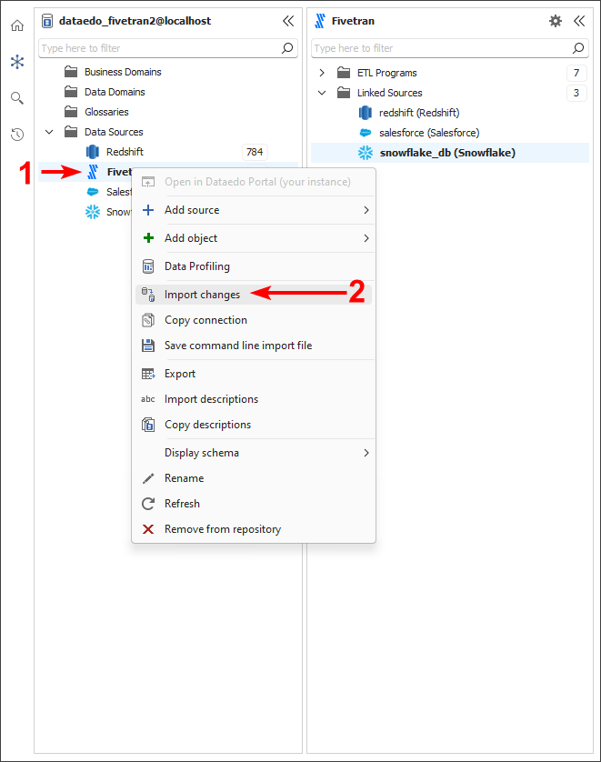 Selecting import changes