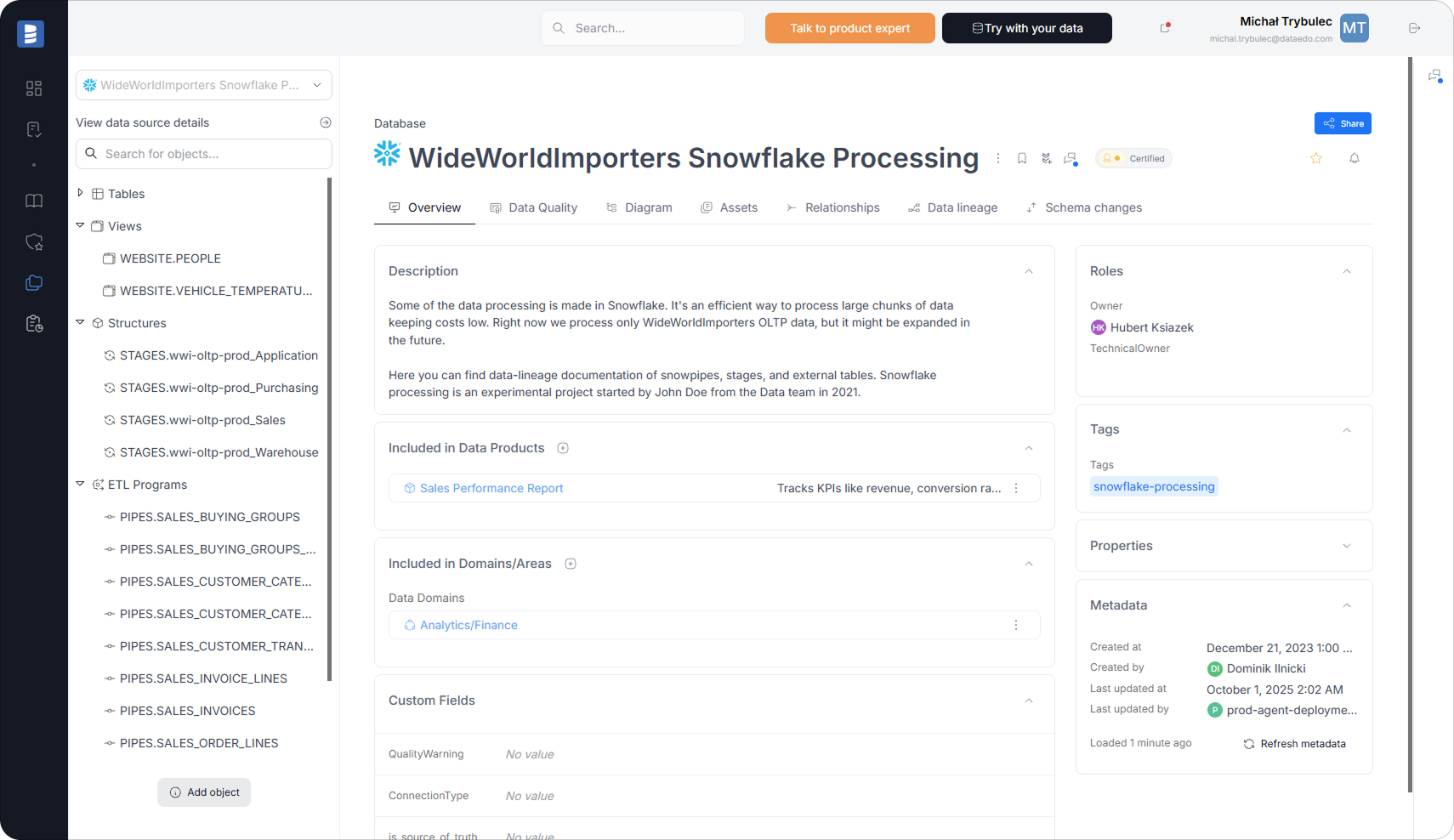 Snowflake documentation in Dataedo