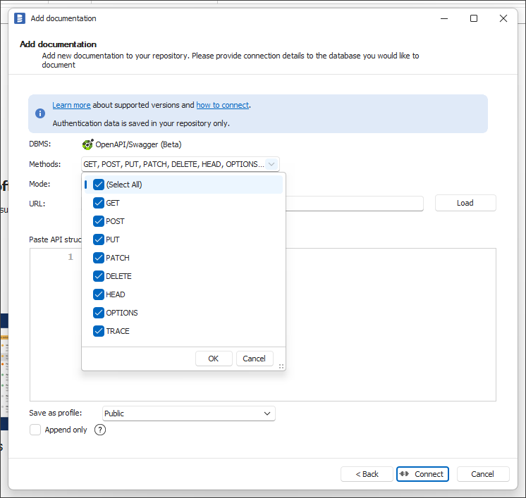 HTTP methods to import selection