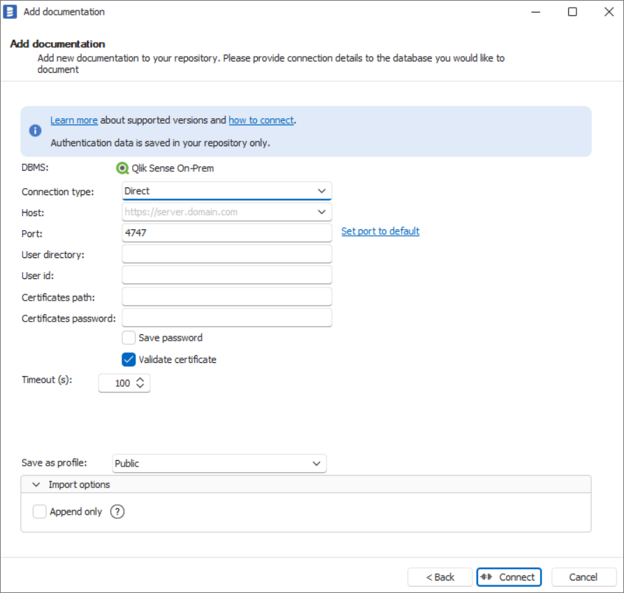 Qlik Sense On-Prem direct connection