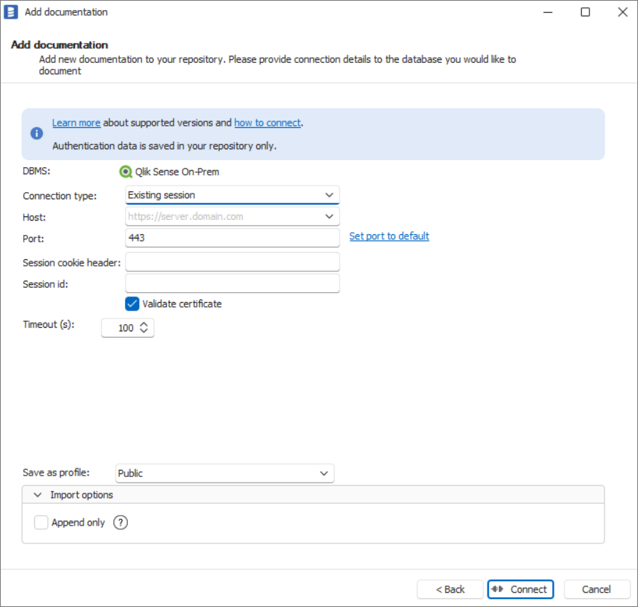 Qlik Sense existing session connection