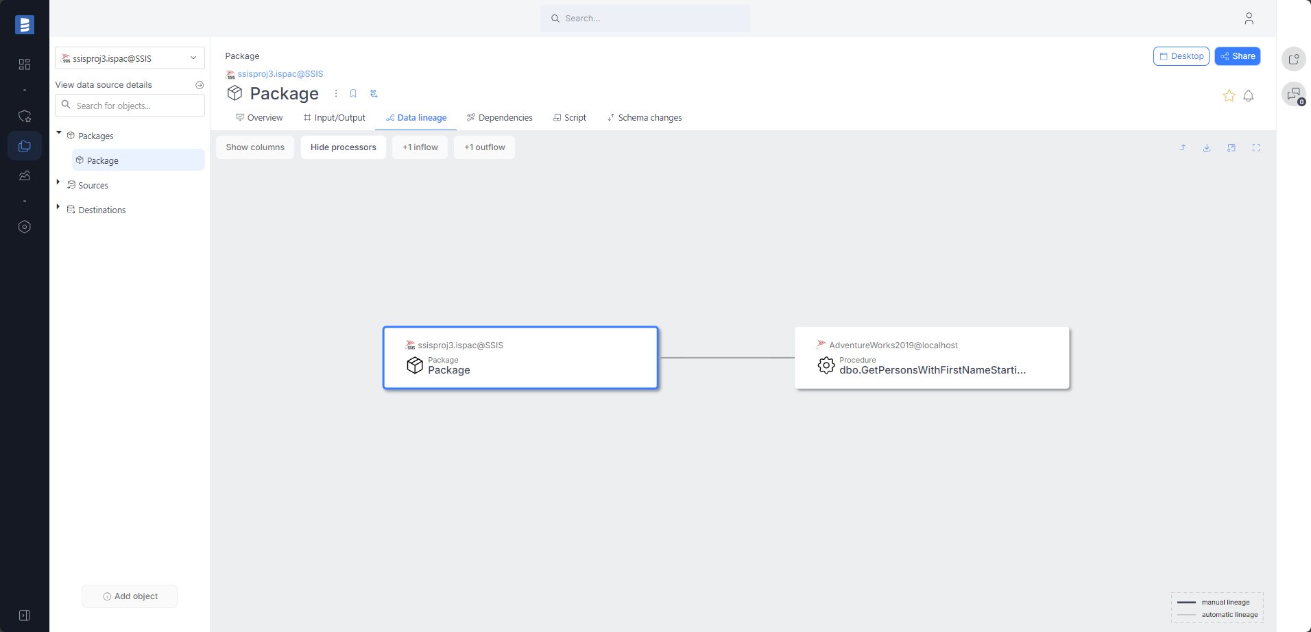 Data lineage for "Execute SQL Task" tasks that call a procedure