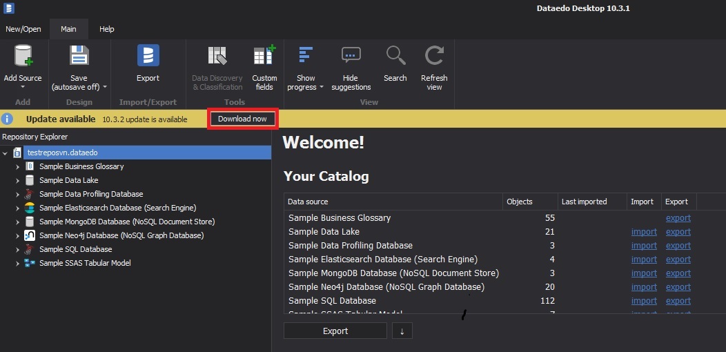 Dataedo Desktop- New version message