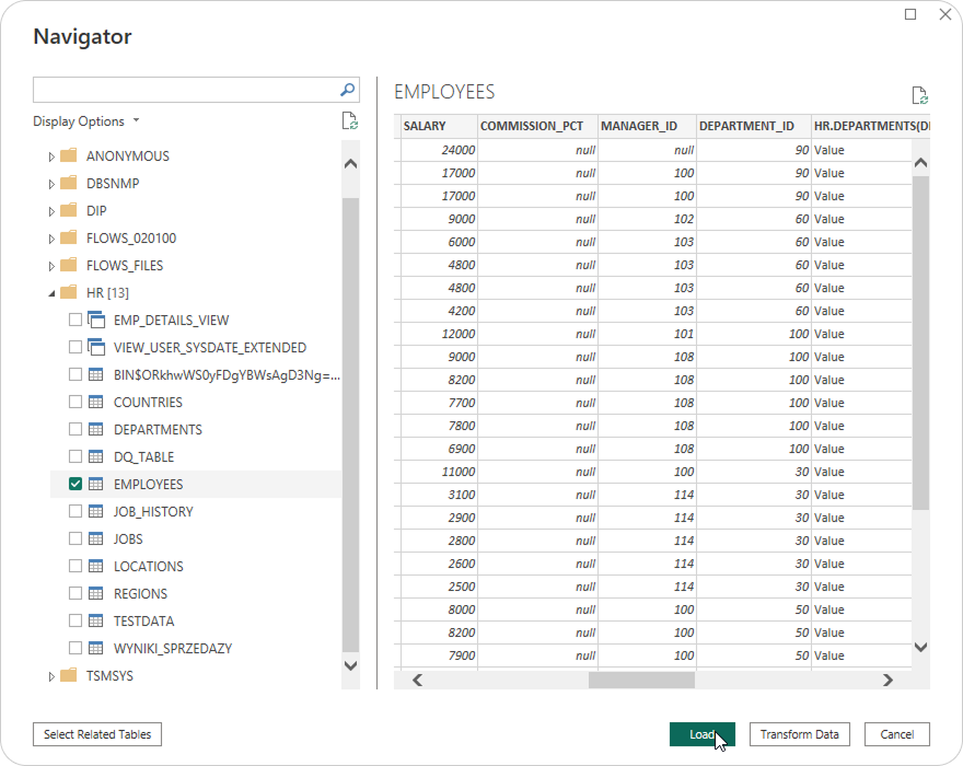 Select Tables or Views